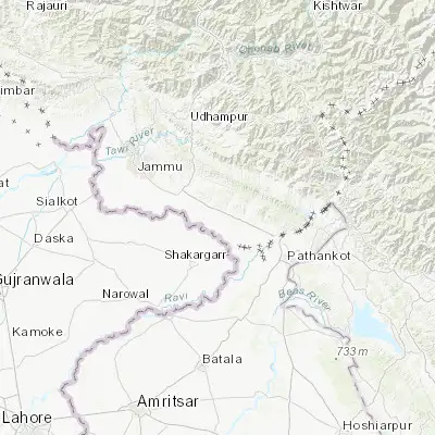 Map showing location of Hirānagar (32.454930, 75.271870)