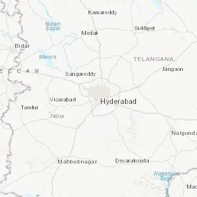 Map showing location of Hyderabad (17.384050, 78.456360)