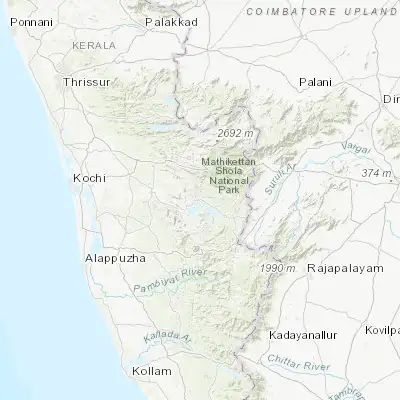 Map showing location of Idukki (9.850000, 76.966670)