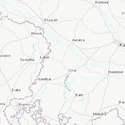 Map showing location of Jālaun (26.145100, 79.336600)