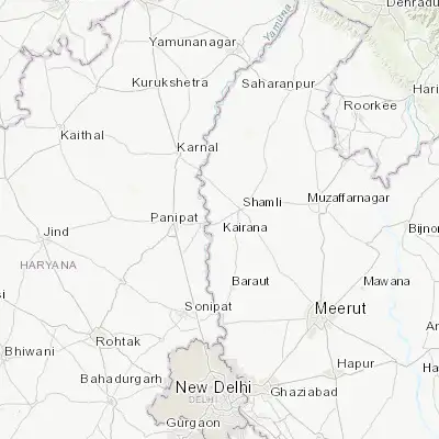 Map showing location of Kairāna (29.395410, 77.205400)