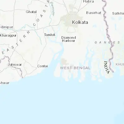 Map showing location of Kakdwip (21.879140, 88.191300)