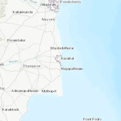 Map showing location of Kāraikāl (10.916670, 79.833330)