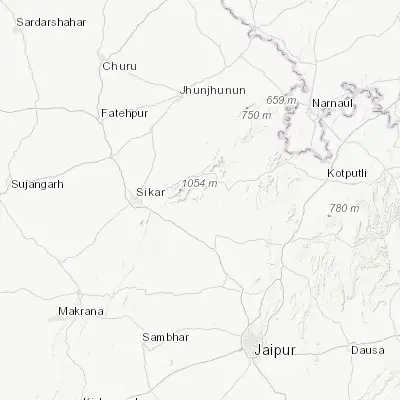 Map showing location of Khandela (27.604990, 75.502000)