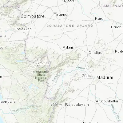 Map showing location of Kodaikānāl (10.239250, 77.489320)