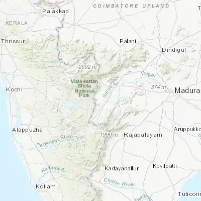 Map showing location of Kombai (9.847450, 77.296030)