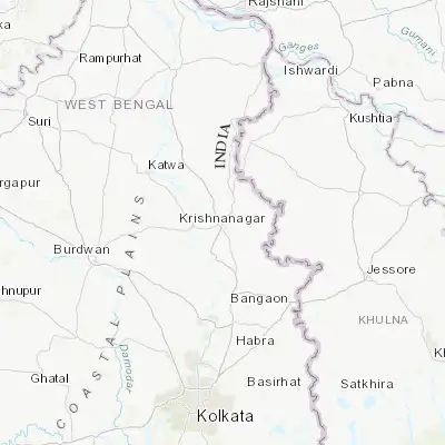 Map showing location of Krishnanagar (23.405760, 88.490730)