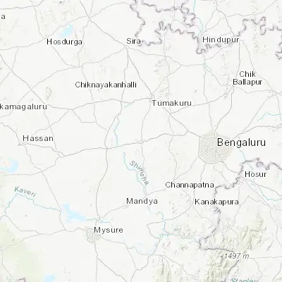 Map showing location of Kunigal (13.023190, 77.025180)