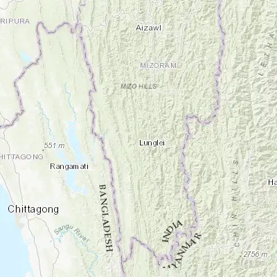 Map showing location of Lunglei (22.892470, 92.742180)