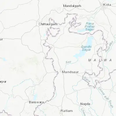 Map showing location of Malhārgarh (24.282860, 74.990240)