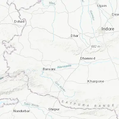 Map showing location of Manāwar (22.235660, 75.089170)