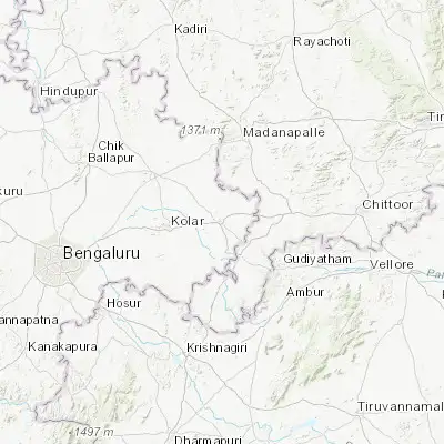 Map showing location of Mulbāgal (13.163520, 78.393460)
