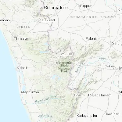 Map showing location of Munnar (10.088180, 77.062390)