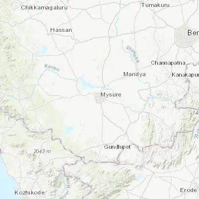 Map showing location of Mysore (12.297910, 76.639250)