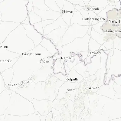 Map showing location of Nārnaul (28.044440, 76.108330)