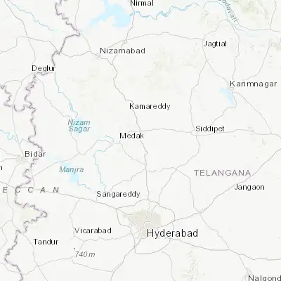Map showing location of Nārsingi (18.044680, 78.425160)