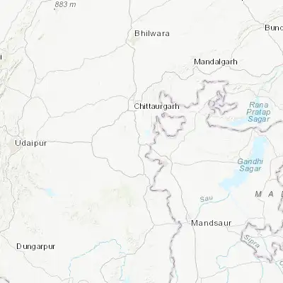 Map showing location of Nīmbāhera (24.621660, 74.679990)