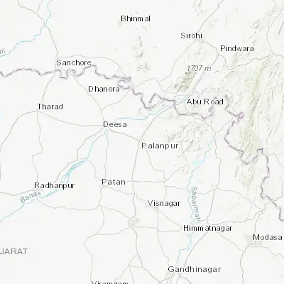 Map showing location of Pālanpur (24.171280, 72.438270)