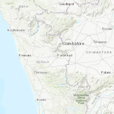 Map showing location of Pālghāt (10.773190, 76.653660)