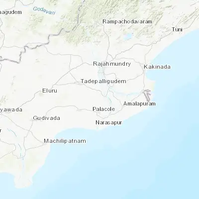 Map showing location of Penugonda (16.653630, 81.745500)