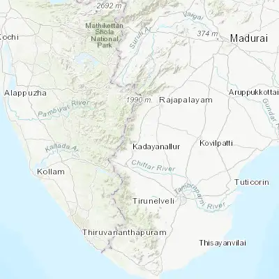 Map showing location of Puliyangudi (9.174890, 77.397990)