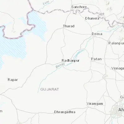 Map showing location of Rādhanpur (23.832380, 71.604700)