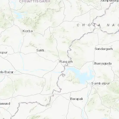 Map showing location of Raigarh (21.897640, 83.396600)