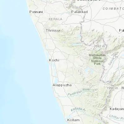 Map showing location of Rāmamangalam (9.933330, 76.500000)