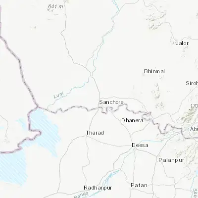 Map showing location of Sānchor (24.753610, 71.772800)