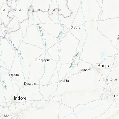 Map showing location of Shujālpur (23.406730, 76.709800)