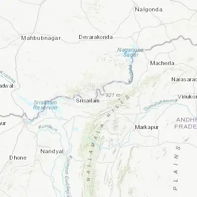 Map showing location of Srīsailain (16.072170, 78.868160)