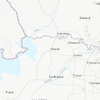 Map showing location of Tharād (24.395970, 71.625770)