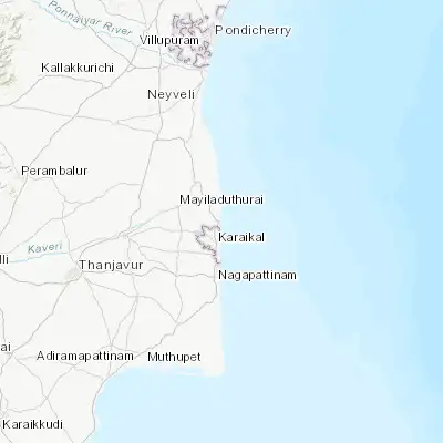 Map showing location of Tharangambadi (11.027640, 79.854250)