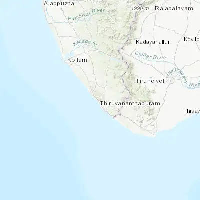 Map showing location of Thiruvananthapuram (8.485500, 76.949240)