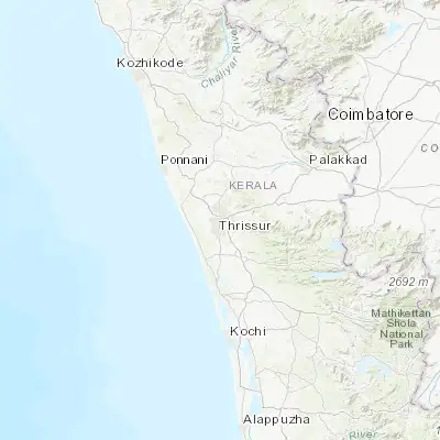 Map showing location of Thrissur (10.516670, 76.216670)