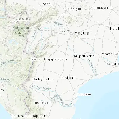 Map showing location of Tiruttangal (9.483330, 77.833330)
