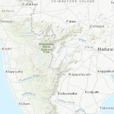 Map showing location of Uttamapālaiyam (9.807010, 77.327180)