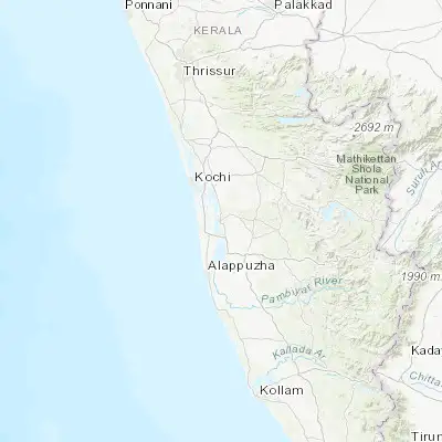 Map showing location of Vaikam (9.748580, 76.396370)