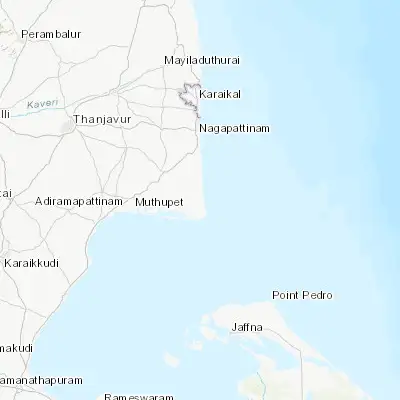 Map showing location of Vedaraniyam (10.372080, 79.850950)