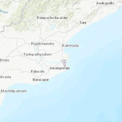 Map showing location of Yanam (16.733080, 82.213640)
