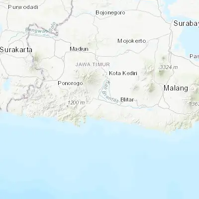 Map showing location of Kedungwaru (-8.066670, 111.916670)