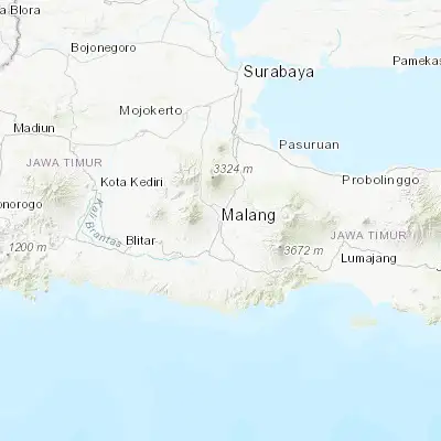 Map showing location of Malang (-7.979700, 112.630400)