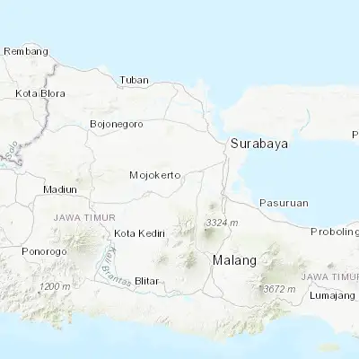 Map showing location of Mojokerto (-7.466400, 112.433800)