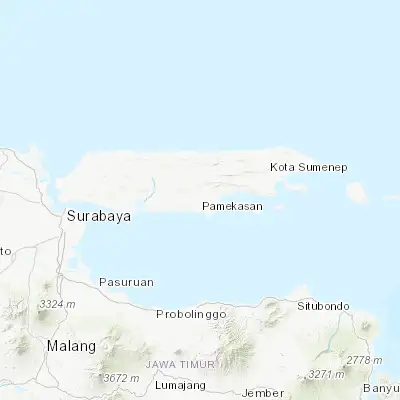 Map showing location of Pamekasan (-7.156800, 113.474600)