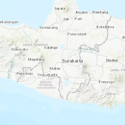 Map showing location of Surakarta (-7.556110, 110.831670)