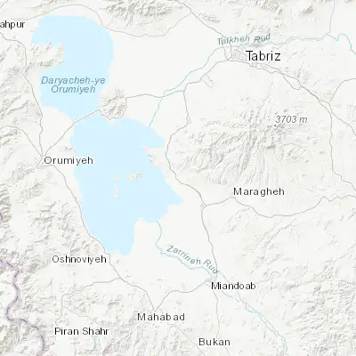 Map showing location of Ajab Shīr (37.477600, 45.894300)