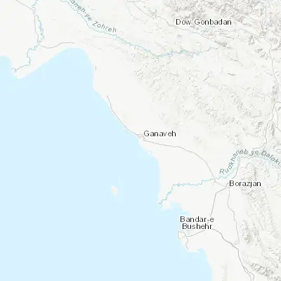 Map showing location of Bandar-e Genāveh (29.579100, 50.517000)