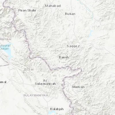 Map showing location of Bāneh (35.997500, 45.885300)
