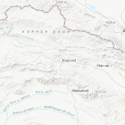 Map showing location of Bojnūrd (37.474730, 57.329030)