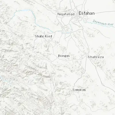 Map showing location of Borūjen (31.965230, 51.287300)